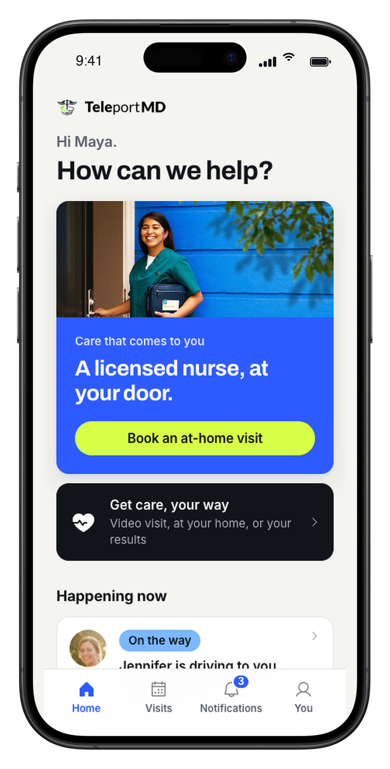 The patient app home screen
