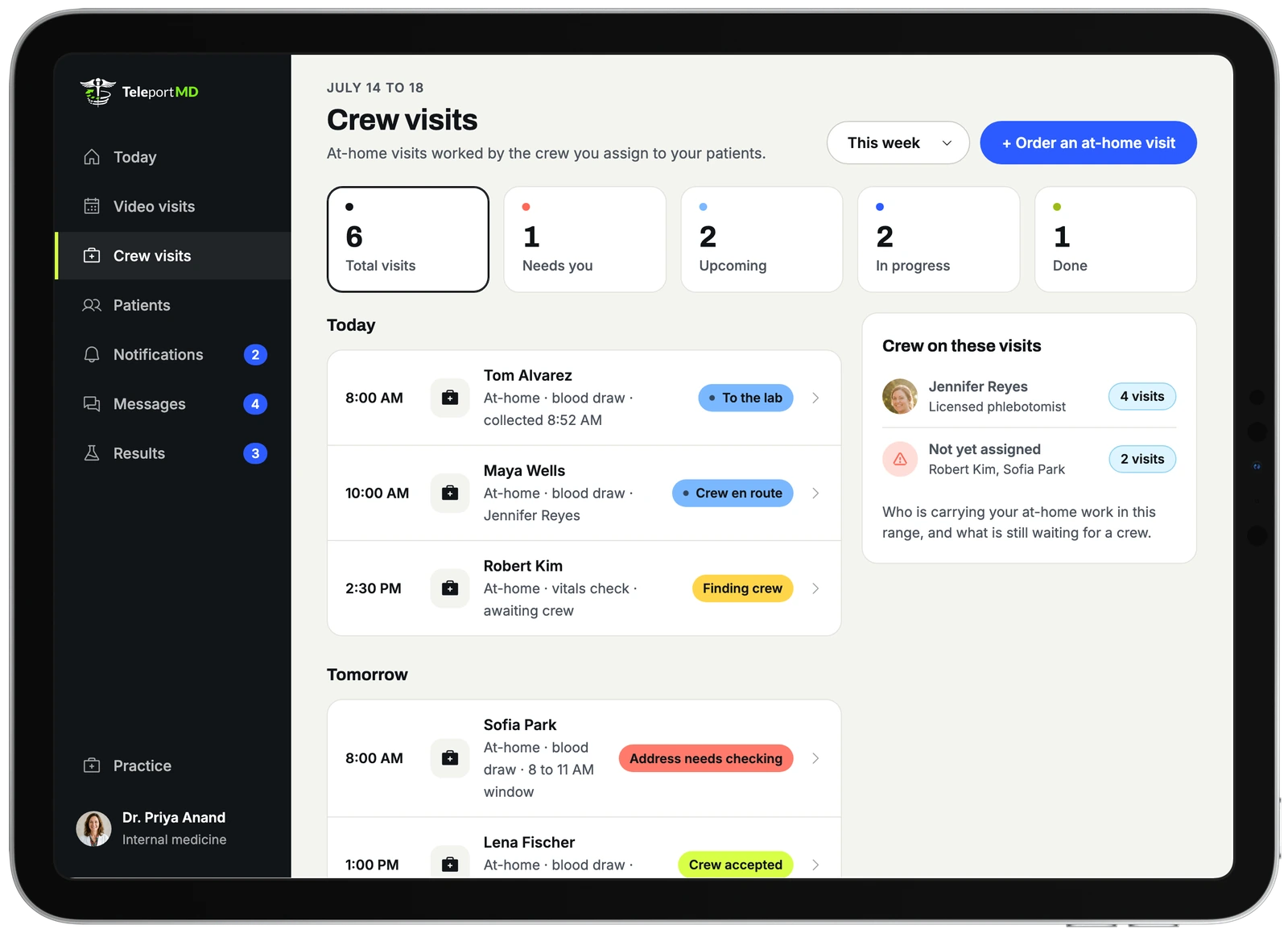 The provider portal, Crew visits
