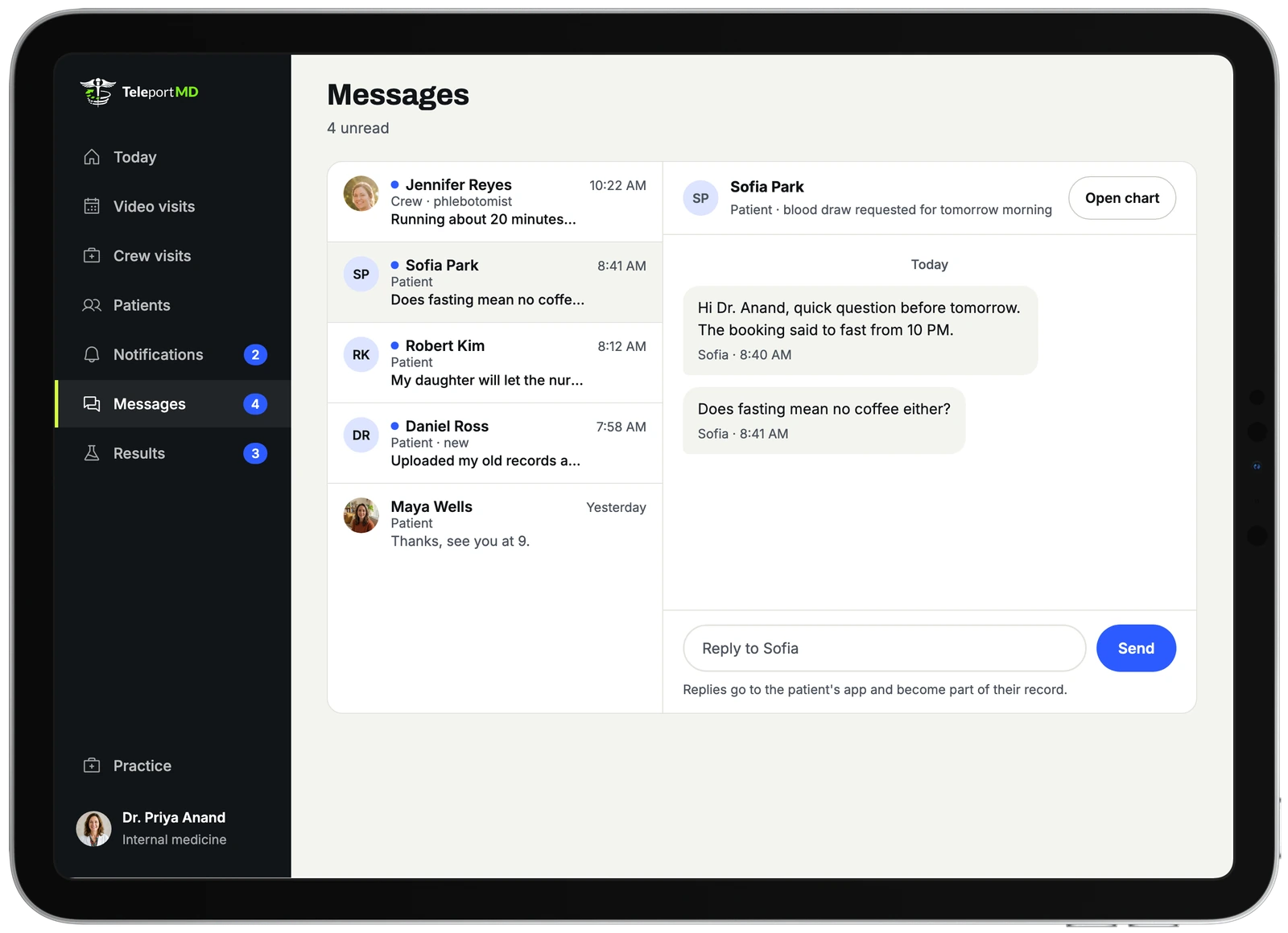 The provider portal, Messages