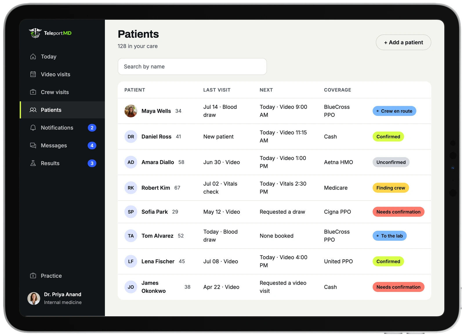 The provider portal, Patients